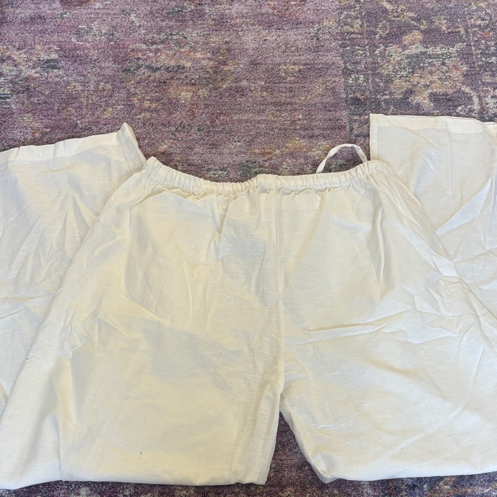 PrettyLittleThing Tall White Linen drawstring pants - Picture 4 of 5
